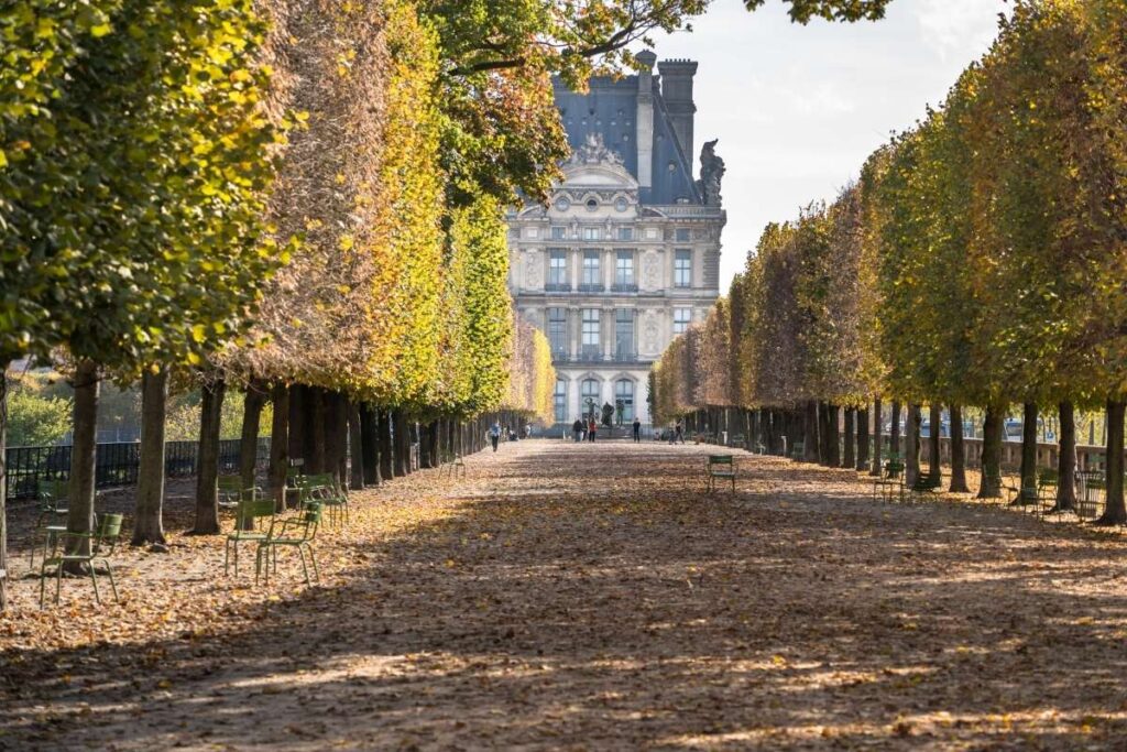 autumn scene at the Louvre in Paris France