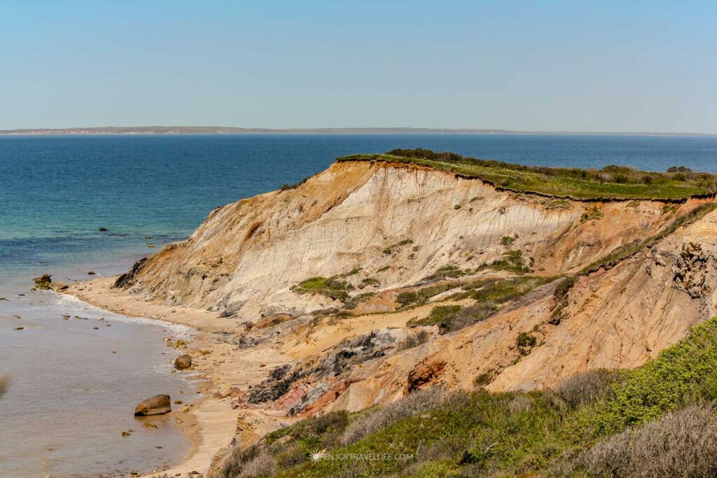 Gay Head clay cliffs overlooking the ocean at Aquinnah on Martha's Vineyard