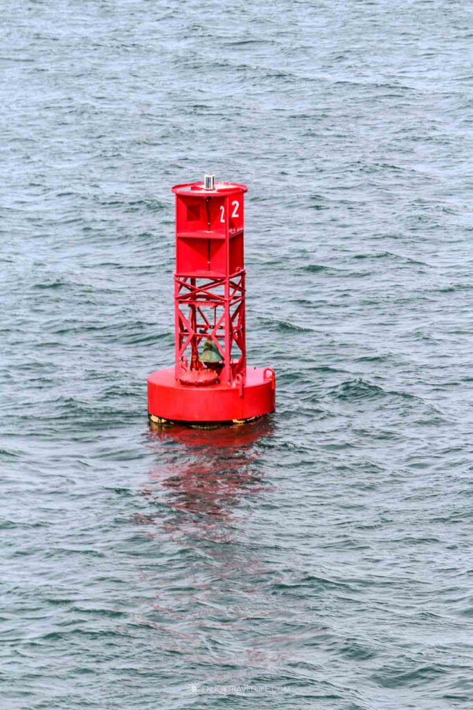 Red channel marker buoy in Vineyard Sound during the ferry crossing to Martha's Vineyard