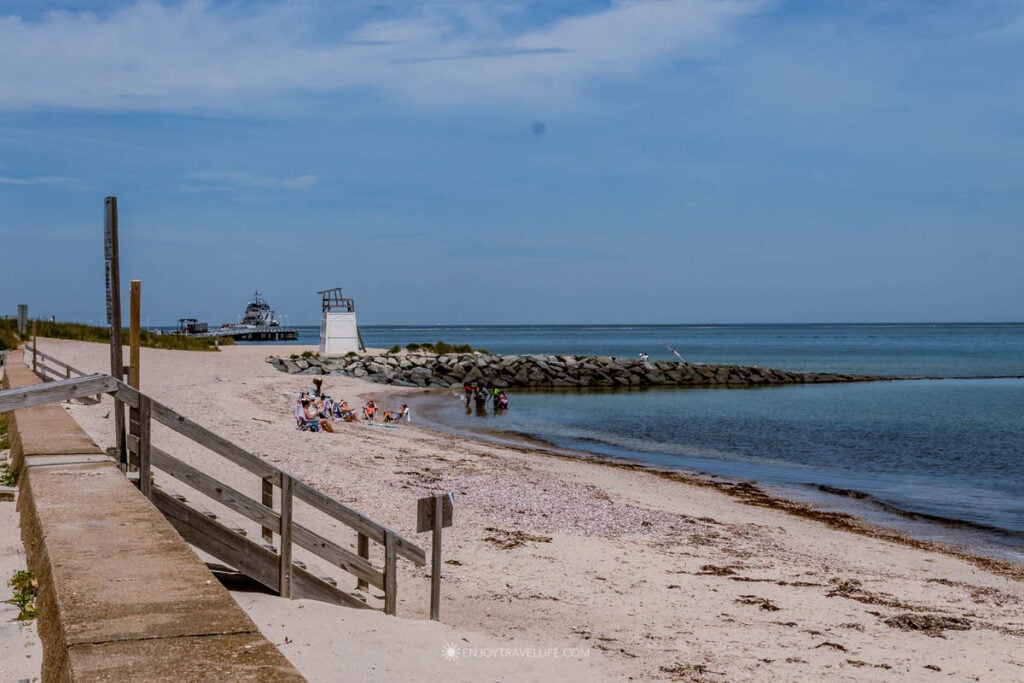 Inkwell Beach, Martha's Vineyard running as a narrow strip of sand along Seaview Avenue in Oak Bluffs.