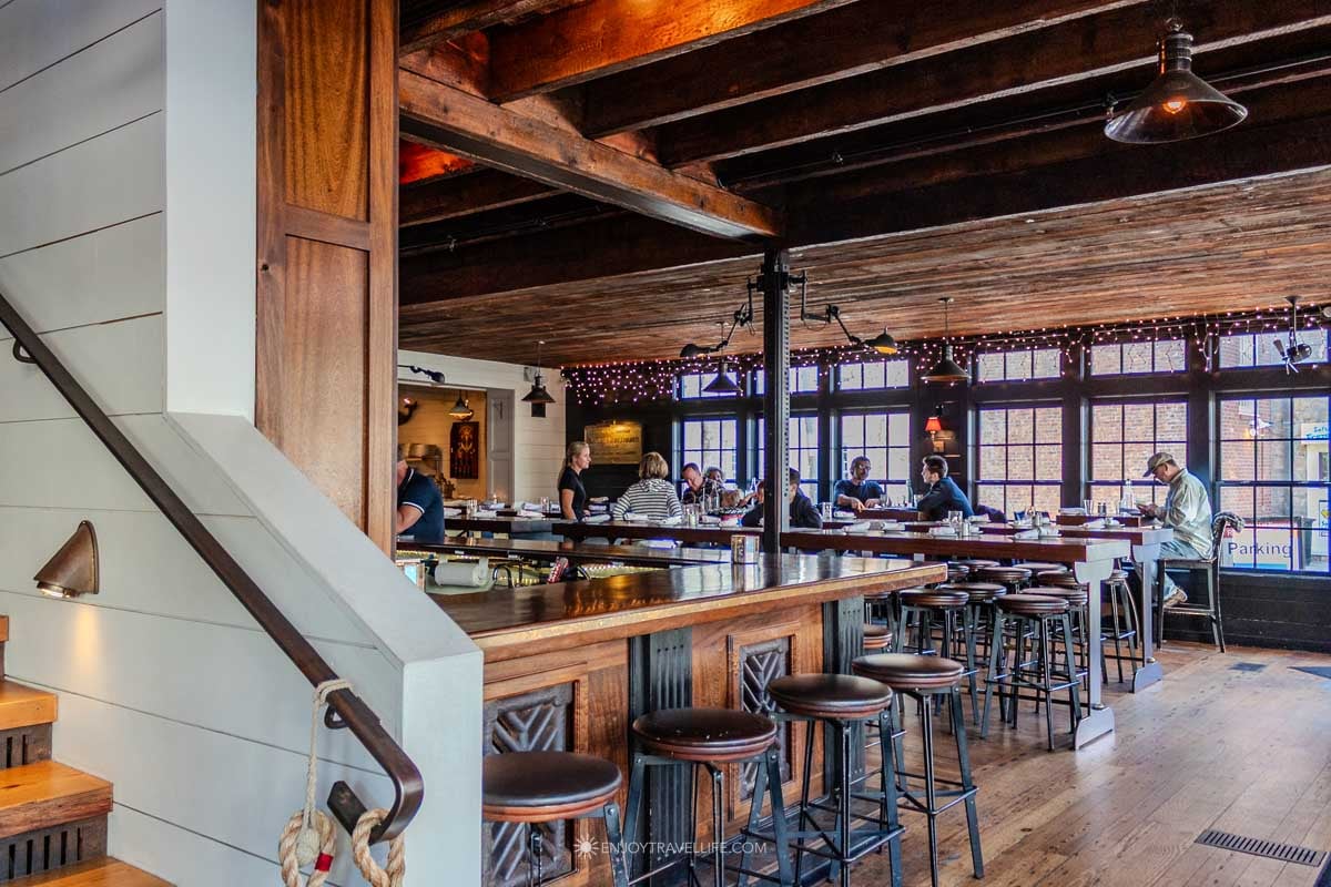 Stoneacre Brasserie's beamed dining room sets the scene for weekend brunch in Newport.