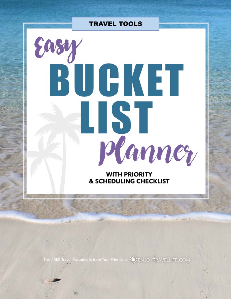 Cover of the free Bucket List Planner from Enjoy Travel Life.