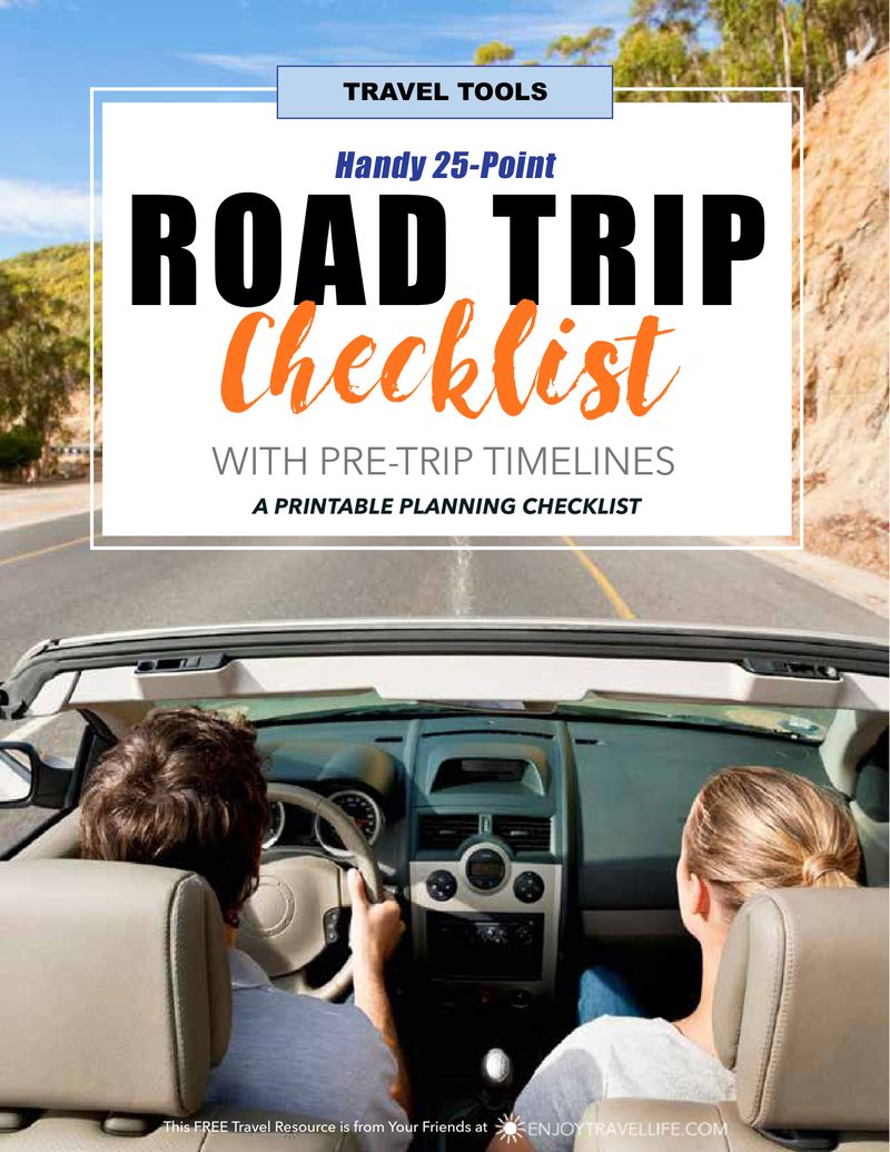 Cover of the free 25-point Road Trip Checklist from Enjoy Travel Life.