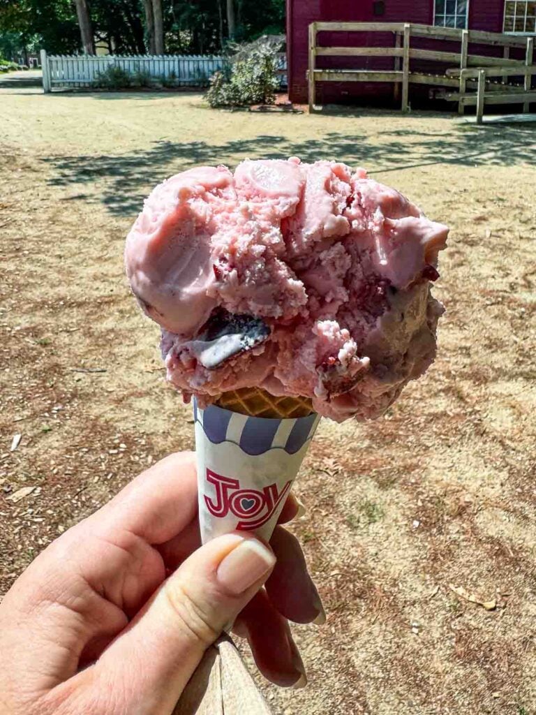 A cherry ice cream cone from the Scoop Shop on a hot afternoon.