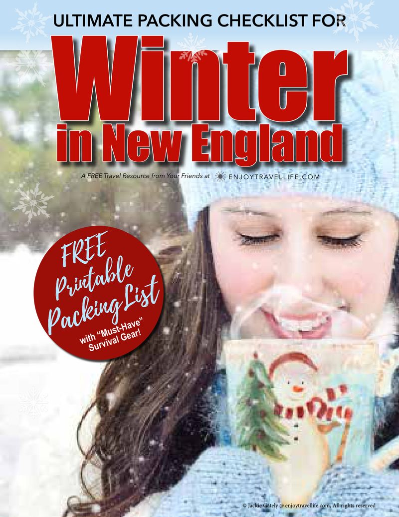 Cover of the free Winter in New England packing checklist from Enjoy Travel Life.