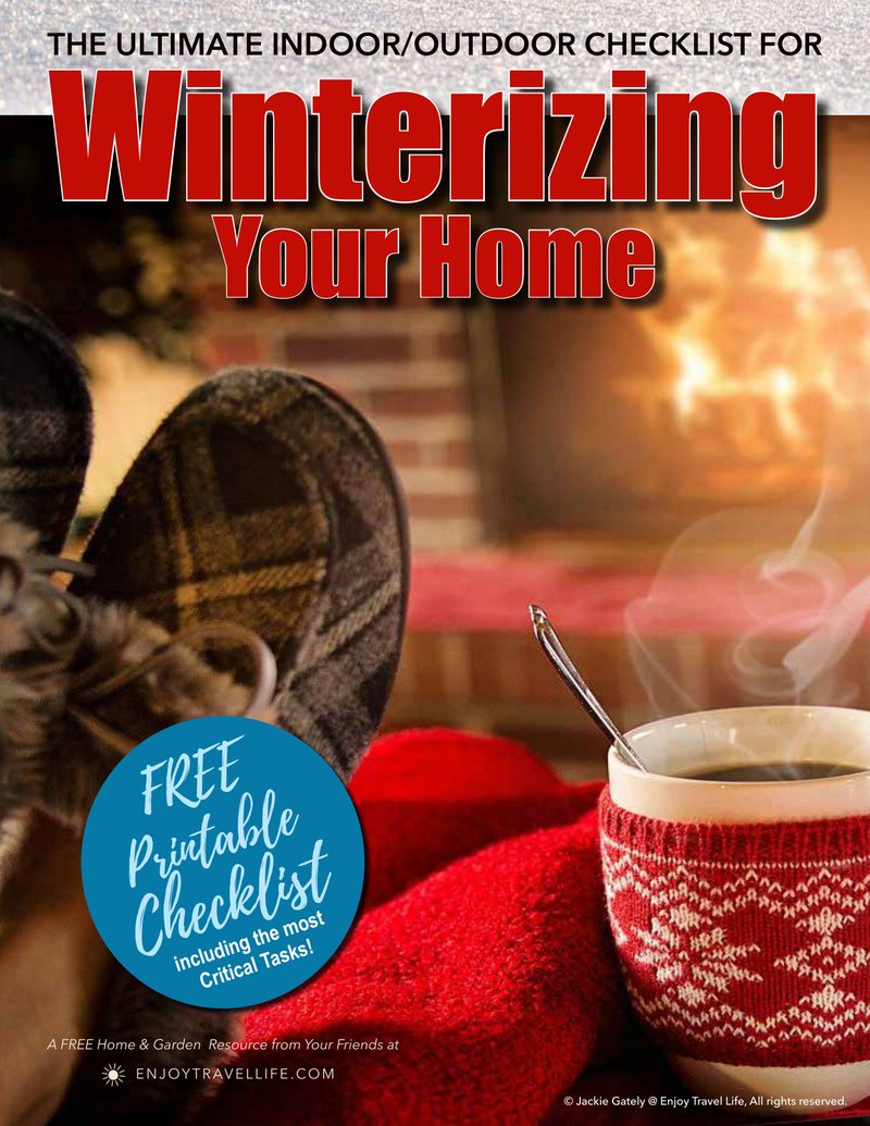Cover of the free Winterizing Your Home checklist from Enjoy Travel Life.