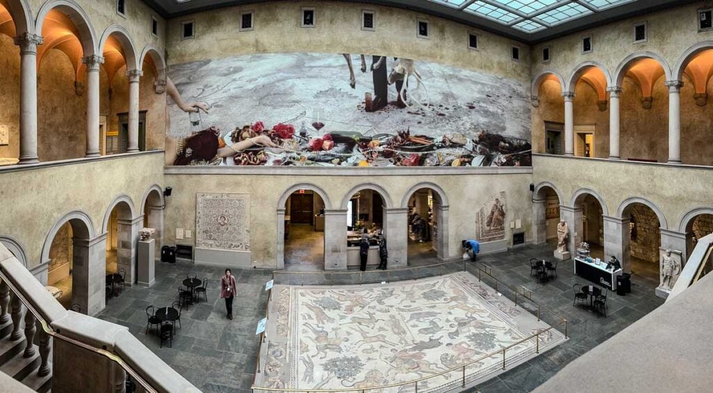 Skylit Renaissance Court with the Antioch mosaic at the Worcester Art Museum. (Top things to do in Worcester Massachusetts)