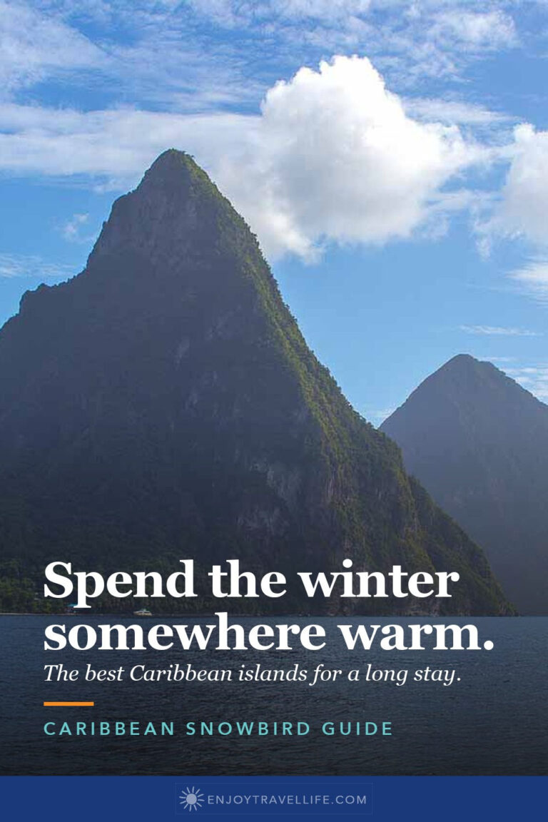 The Pitons rise from the sea in St. Lucia.