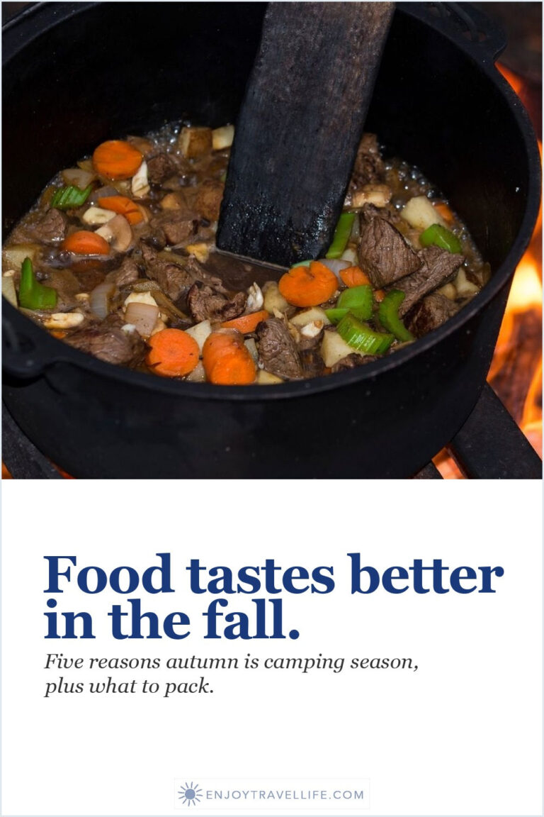 Beef stew simmering in a cast-iron pot over a fire.