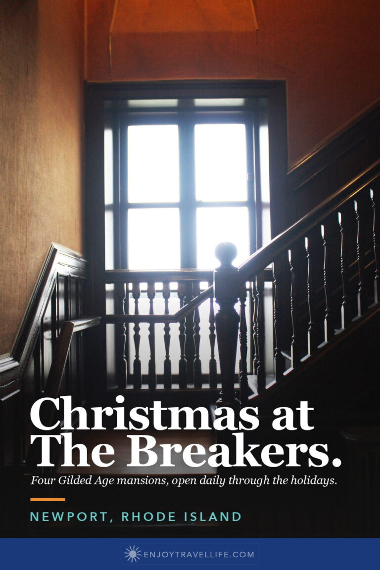 A staircase window at The Breakers in Newport, Rhode Island at Christmas.