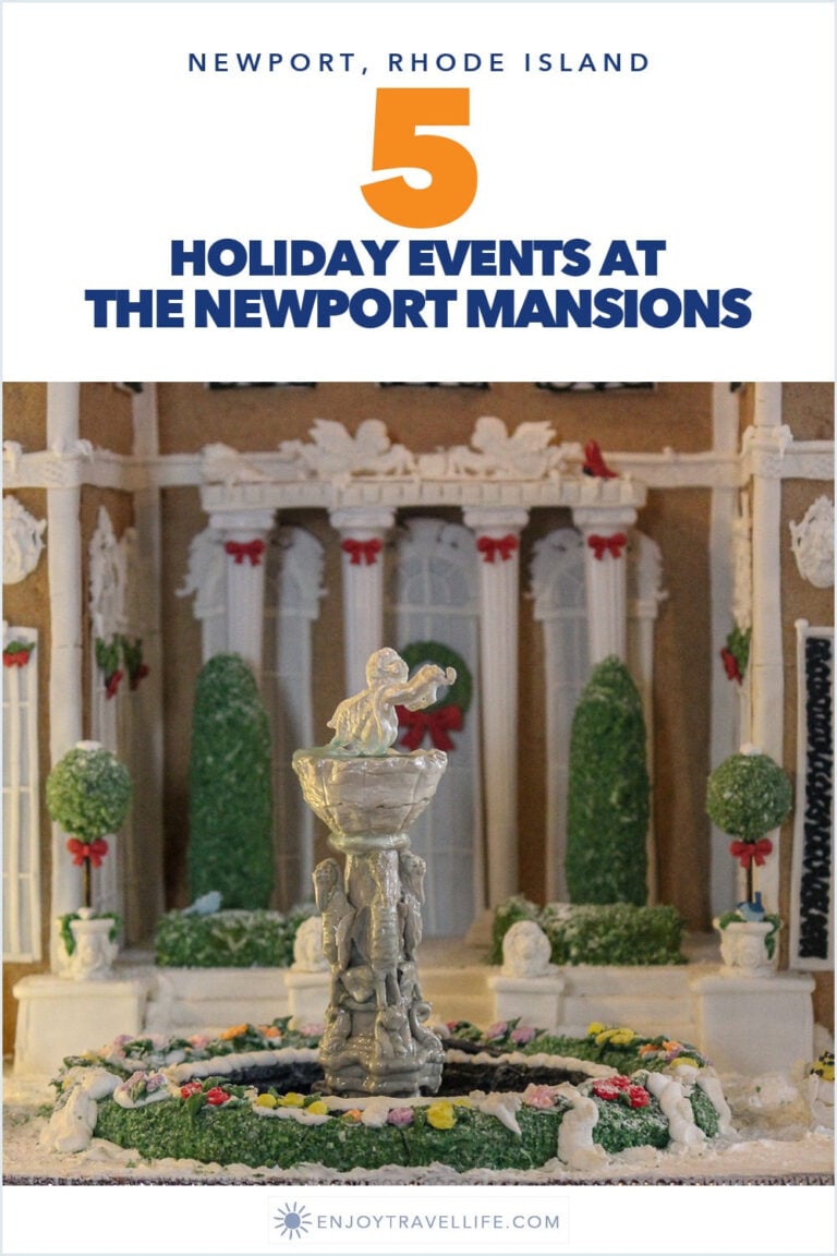 A gingerbread replica of a Newport mansion decorated for Christmas.