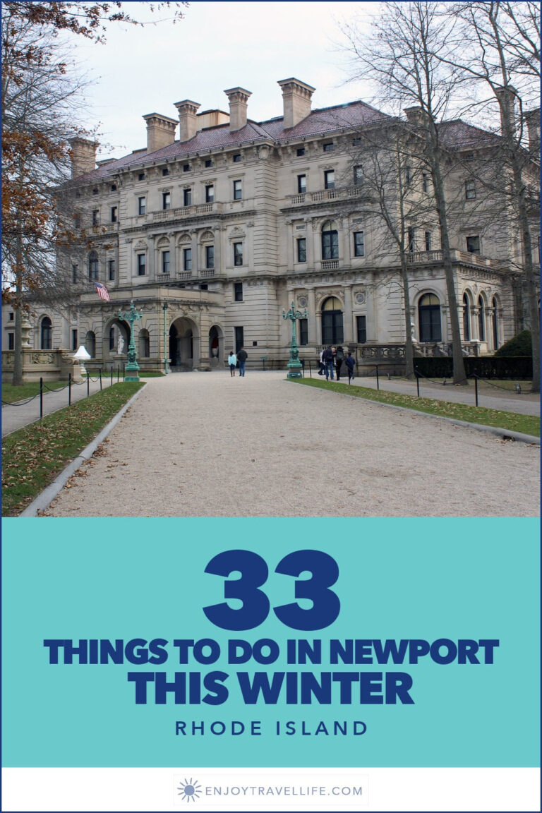 The Breakers mansion in Newport, Rhode Island on a gray winter day.