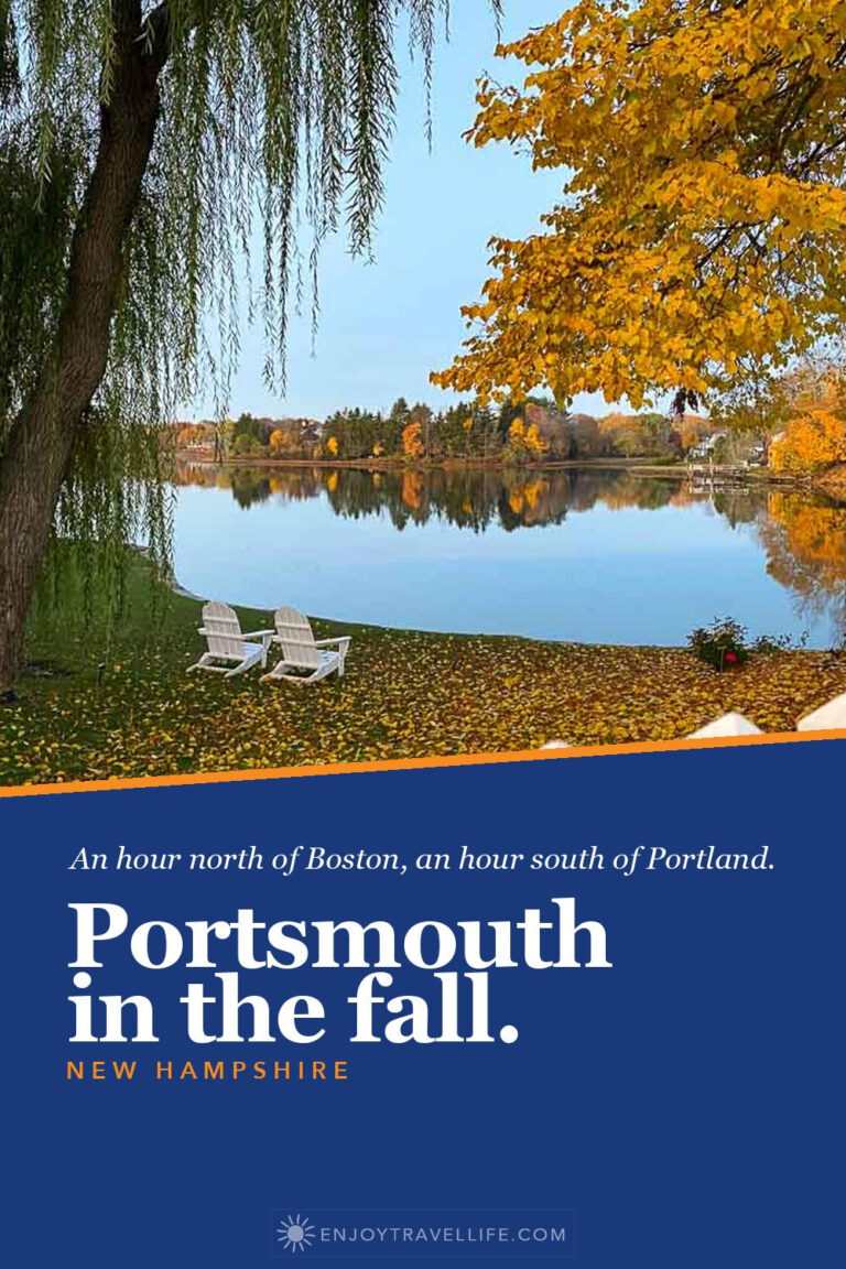 Yellow fall foliage reflected in North Mill Pond in Portsmouth, New Hampshire.
