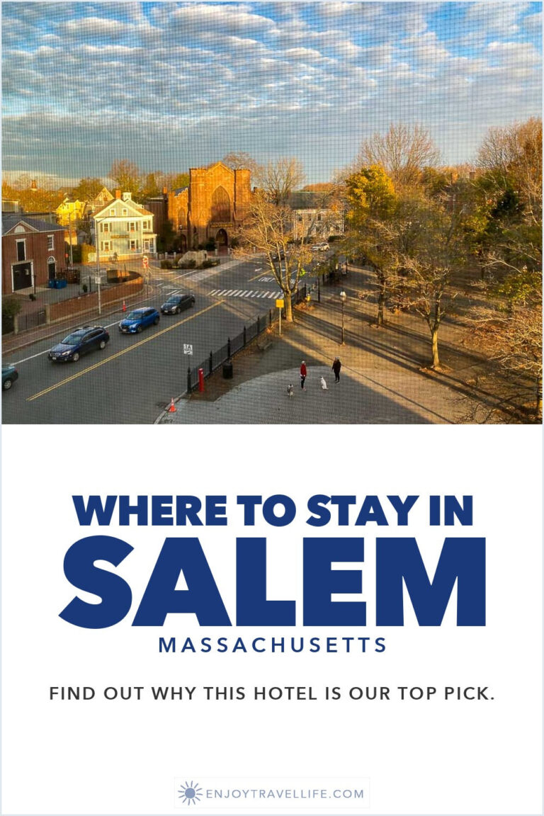 Aerial view of Salem Common and the town from a Hawthorne Hotel window in fall.