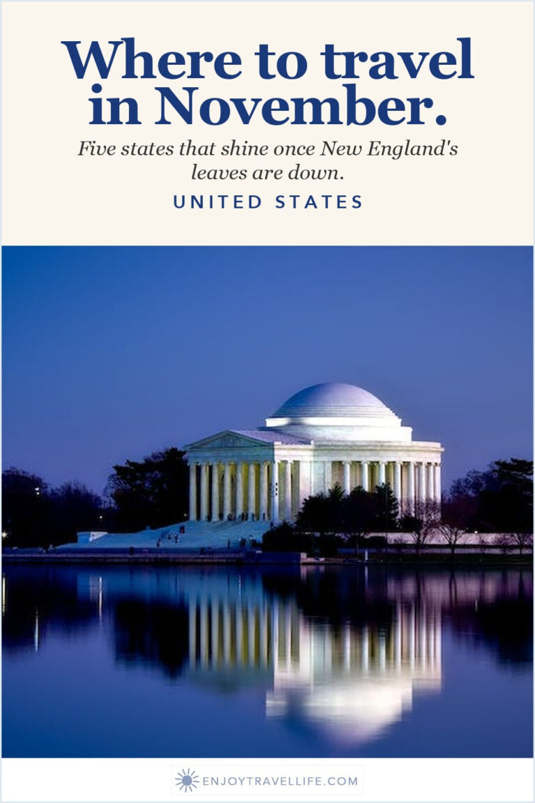 The Jefferson Memorial reflected at dusk in Washington, D.C.